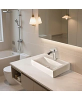 Aquaterior Wall Mount Ceramic Sink w/ Modern Bathroom Faucet Waterfall Spout