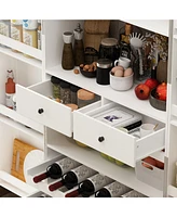 Homsee White 2-door 68.9-inch high multifunctional cabinet, storage cabinet, Pantry (including wine drawer/wine glass holder)