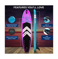 Free-Flow Welded Inflatable Stand-Up Paddle-Board with Led Light, Includes Double-Action Hand Pump (Black)