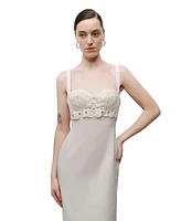Nocturne Women's Linen Brode Detailed Sweetheart Maxi Dress