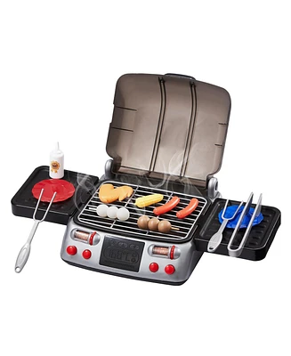Slickblue 19 Piece Kids Bbq Grill Playset with Smoke Sound and Light Pretend Cooking Toy