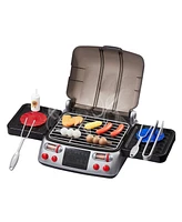 Slickblue 19 Piece Kids Bbq Grill Playset with Smoke Sound and Light Pretend Cooking Toy