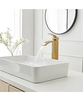Greenspring Waterfall Single Hole Handle Bathroom Vessel Sink Faucet With Pop Up Drain Without Overflow Matte Black & Gold