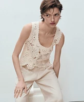 Mango Women's Flowers Crochet Top