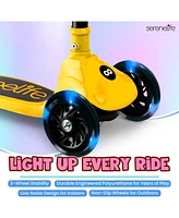 3-Wheel Foldable Kids Scooter - Child Toy Scooter with Built-in Led Wheel Lights, and Easy Maneuvering Lean-to-Steer Technology (Yellow