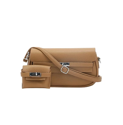 Women's The Overlap-Curve Sling Bag With Pouch - Tan Brown