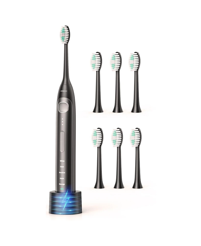 Operan Electric Toothbrush for Adults with 5 Modes, IPX7 Waterproof, 6 Brush Heads, Black