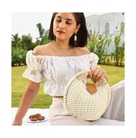 Women's The The Straw-Orb Hand Bag Hand Bag - Off-White