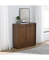 Mid Century Cabinet with 2 Sliding Door & Solid Wood Decorative Strips