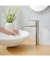 Greenspring Modern Single Hole Single Handle Vessel Bathroom Vanity Sink Faucet With Pop Up Drain Without Overflow in Brushed Nickel