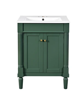 Casainc 24" Vanity with Sink and 2-Tier Shelf, Modern Freestanding Cabinet