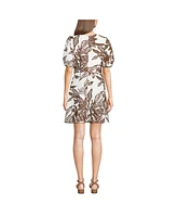 Lands' End Women's Linen Above the Knee Puff Sleeve Dress
