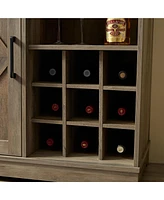 Farmhouse Kitchen Cabinet with Wine Rack Barn Door with Drawer