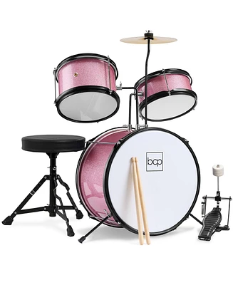 Best Choice Products Kids Beginner 3-Piece Drum, Musical Instrument Set w/ Sticks, Cushioned Stool, Drum Pedal