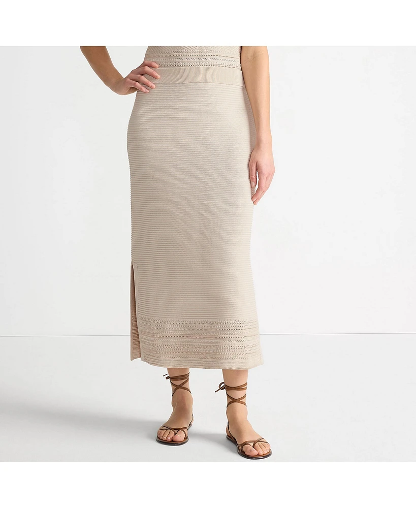 Lands' End Women's Cotton Pointelle Sweater Maxi Skirt - Set Bottom