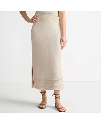 Lands' End Women's Cotton Pointelle Sweater Maxi Skirt - Set Bottom