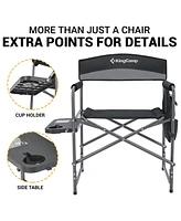 KingCamp Padded Outdoor Folding Chair with Table & Pockets, Black/Grey (2 Pack)