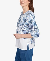 Alfred Dunner Women's Floral Split Beaded Top