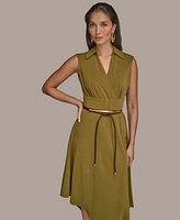 Donna Karan New York Women's Surplice Belted High-Low A-Line Dress