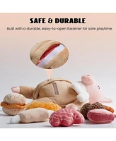 Nocciola 9-in-1 Pig Plush Dog Toys,Funny Piggy Puzzle Toy with 8 Pork Food Squeaky & Crinkle Toys,Stimulating Enrichment Toys for Small Medium Dogs