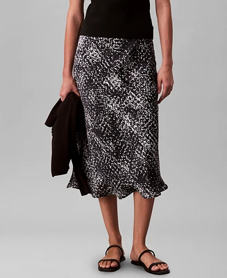 Calvin Klein Women's Printed Textured Satin Midi Skirt