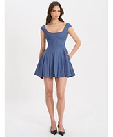 Miss Circle Women's Sada Pleated Denim Mini Dress