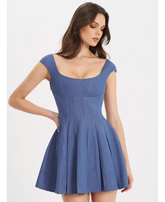 Miss Circle Women's Sada Pleated Denim Mini Dress