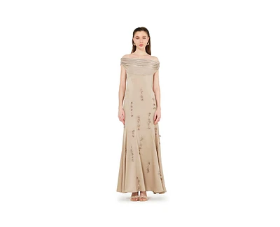 Amri Women's Off-The-Shoulder Cowl Neckline Dress With Floral Embellishment