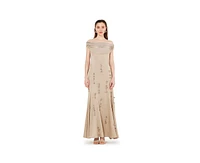 Amri Women's Off-The-Shoulder Cowl Neckline Dress With Floral Embellishment
