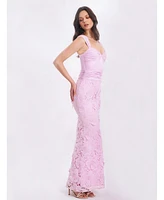 Miss Circle Women's Dahlia Pink Floral Lace Mermaid Gown