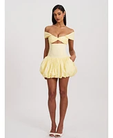 Miss Circle Women's Umika Butter Yellow Bubble Hem Mini Dress