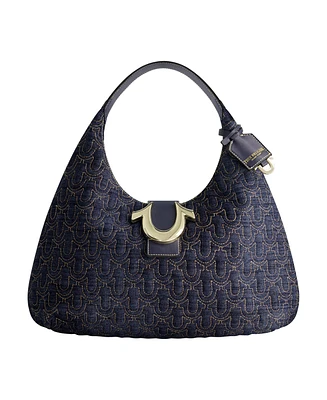 True Religion Quilted Horseshoe Large Denim Hobo