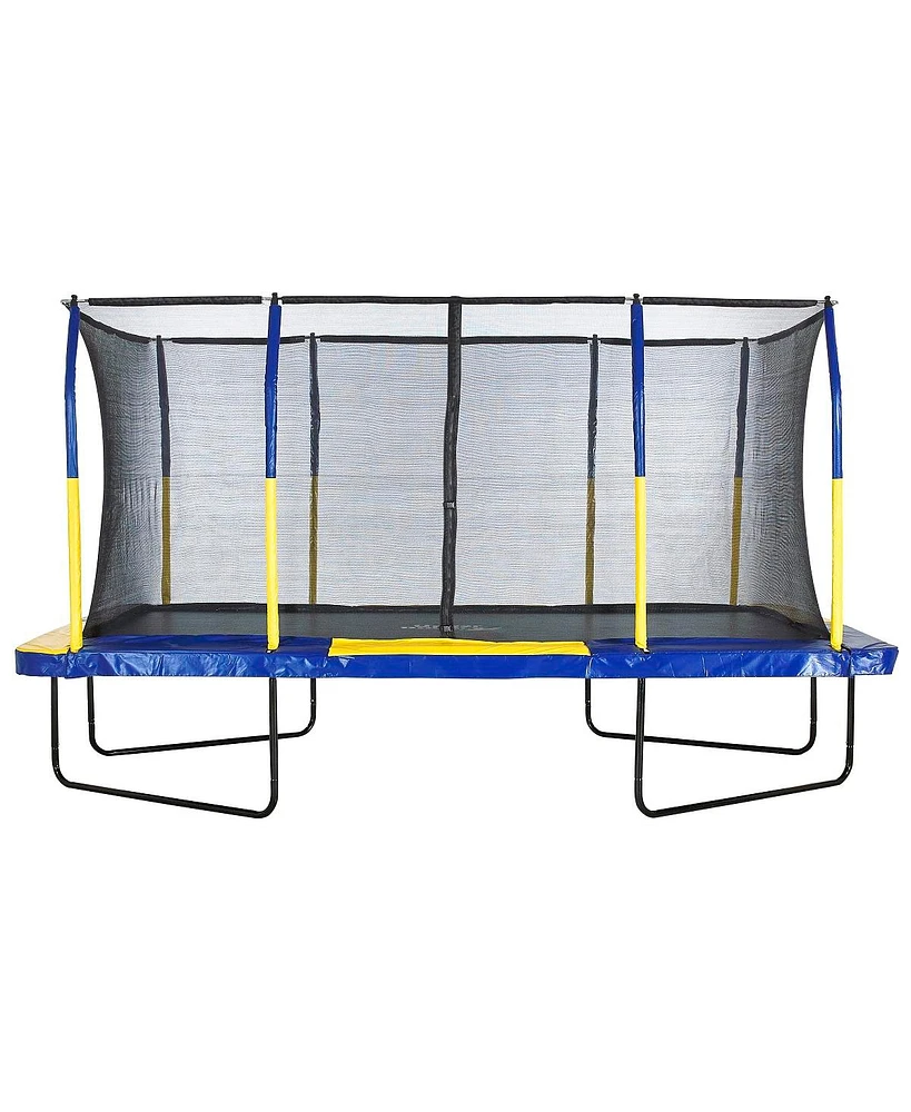 Plexalife 9' X 15' Gymnastics Style, Rectangular Trampoline Set with Premium Top-Ring Enclosure System - Blue/Yellow