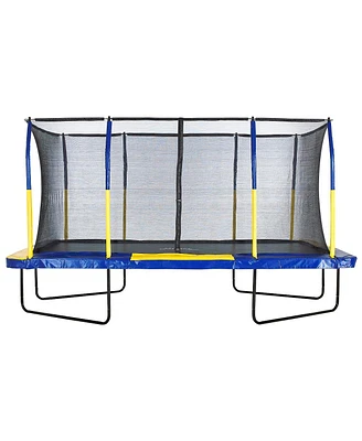 Plexalife 9' X 15' Gymnastics Style, Rectangular Trampoline Set with Premium Top-Ring Enclosure System - Blue/Yellow