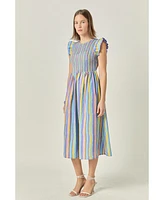 English Factory Women's Stripe smocking Midi dress