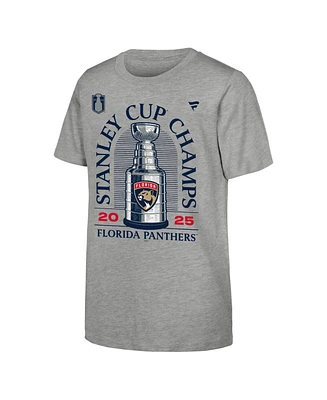 Outerstuff Big Boys and Girls Heather Gray Florida Panthers 2025 Stanley Cup Champions Locker Room T-Shirt