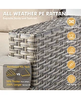 Xizzi 10 Pieces Outdoor Patio Furniture Set,Rattan Sectional Sofa Couch,Outside Coversation Set with Swivel Chairs,54" Fire Pit and Solar Coffee Table
