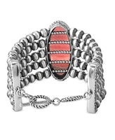 American West Jewelry Sterling Silver Oval Rhodochrosite Oval Cut Beaded Toggle Bracelet
