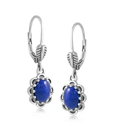American West Jewelry Sterling Silver Lapis Concha Lever Back Dangle Earrings