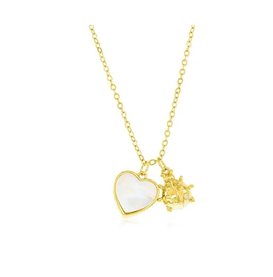 Caribbean Treasures Sterling Silver Mop Heart & Ladybug Cz Necklace