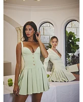 Miss Circle Women's Tala Pistachio Green Sleeveless Pleated Preppy Mini Dress