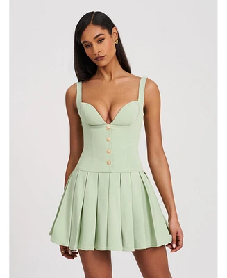 Miss Circle Women's Tala Pistachio Green Sleeveless Pleated Preppy Mini Dress