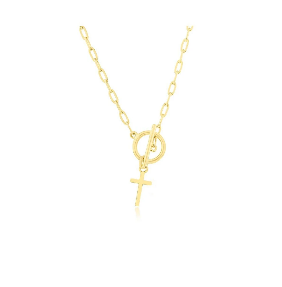 Simona Sterling Silver Cross Charm Paperclip Toggle Necklace