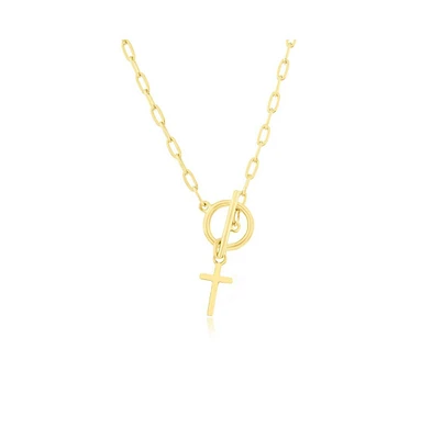 Simona Sterling Silver Cross Charm Paperclip Toggle Necklace