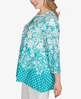Ruby Rd. Plus Ibiza Ombre Floral Puff Print Top