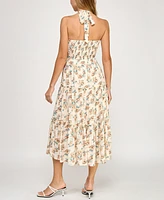 Trixxi Juniors' Printed Sleeveless Halter Midi Dress