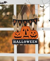 Glitzhome 14" Halloween Wood Jack-o'-Lantern Door Hanger