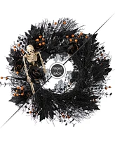 Glitzhome 7" Halloween Black Rose, Skeleton and Berry Wreath Hanger
