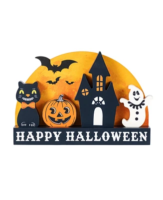 Glitzhome Happy Halloween Wooden Table Block, Set of 5