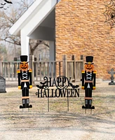 Glitzhome Metal Nutcracker and Happy Halloween Yard Stakes, Set of 3